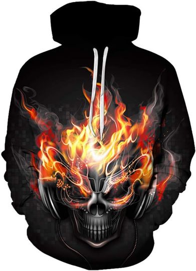 Discover Hoodies Men Skull 3D Graphic Print Sweatshirts Pullover Tops with Pocket