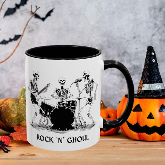 Discover Skeleton Mug, Rock 'n' Ghoul Accent Coffee Mug - Halloween Mug Cute, Spooky Mug Design, Boo Basket, Halloween Goodie Bag, Boo Basket for Her