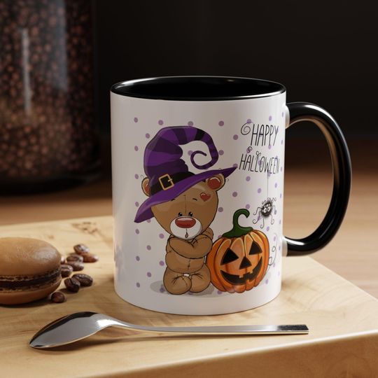 Discover Halloween Bear Accent Coffee Mug, Cute Halloween Mug, Pumpkin Mug, Fall Decor, Gift for Halloween Lovers, Witch Bear Coffee Mug