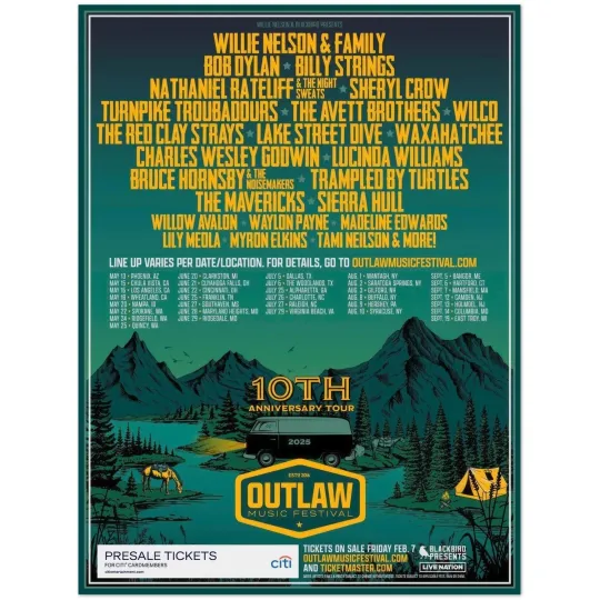 Discover Outlaw Music Festival Poster - 10th Anniversary Tour 2025