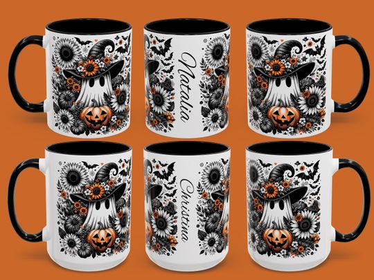 Discover Personalized Halloween Ghost & Pumpkin Coffee Mug: Spooky Fall Decor