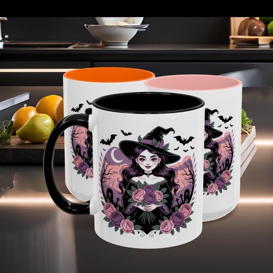 Discover Stylish Halloween Accent Coffee Mug, Witch Mug, Spooky Gift, Halloween Decor, Coffee Lovers, Fall Essentials, Unique Ceramic Cup