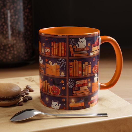Discover Cozy Cat & Books Coffee Mug: Halloween, Fall Decor
