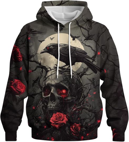 Discover LAOLIUSN Novelty Long Sleeve Hoodie Funny Fashion Skull Print Sweatshirts