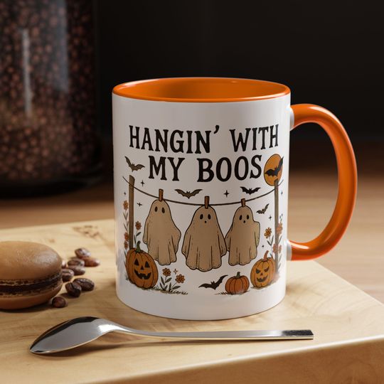 Discover Hangin with My Boos Mug  Funny Ghost Halloween Accent Coffee Mug  , Spooky Cute Fall Cup, Gift for Halloween Party Lovers