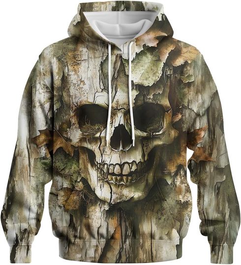 Discover Skull Camouflage Hoodie for Men 3D Printed Hunting Camo Streetwear Pullover Sweatshirt with Hood