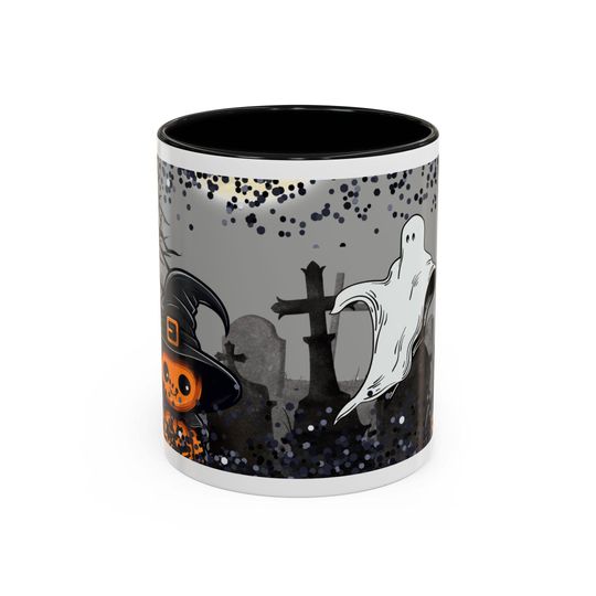 Discover Spooky Halloween Coffee Mug: Ghost & Pumpkin Ceramic Drinkware