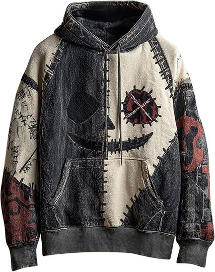 Halloween Clothes for Women Pumpkin Face Colorblock Patchwork Hoodie