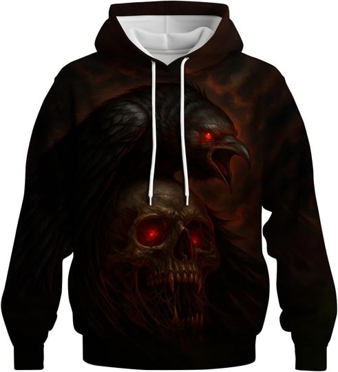 Discover LAOLIUSN Novelty Long Sleeve Hoodie Funny Fashion Skull Print Sweatshirts