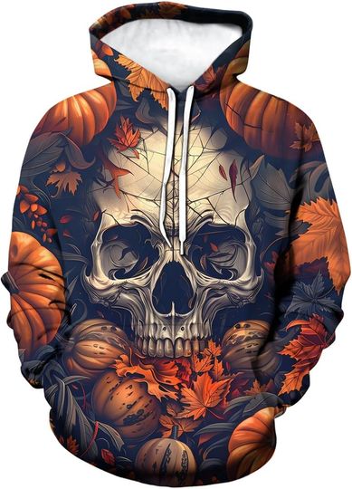 Discover Men's Psychedelic Skull Floral Hoodies Skeleton Kingdom Hoody Sweatshirt Pockets Pullover