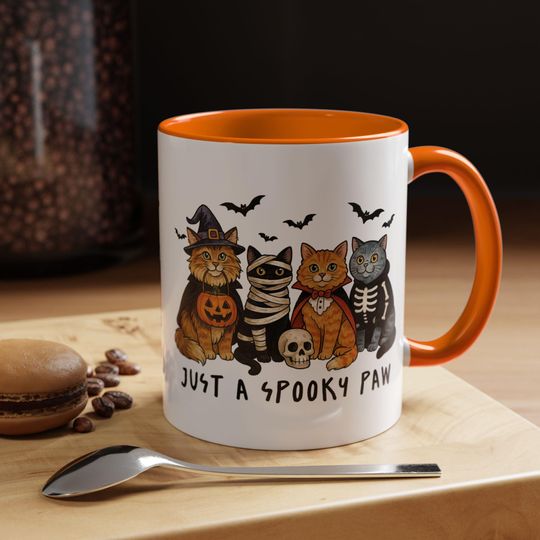 Discover Halloween Cat Just a Spooky Paw Accent Coffee Mug    Cute Black Cat Halloween Mug, Fall Coffee Cup Gift for Cat Lovers, Spooky