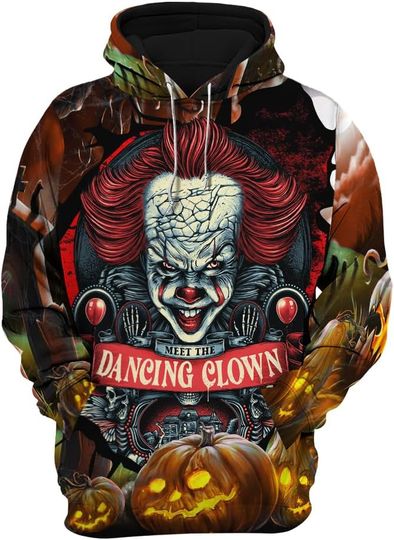 Horror Movie 3D Hoodie Halloween Pullover, Spooky Creepy Character Costume Sweatshirt