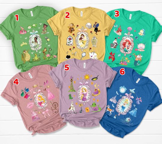 Discover Coquette Bows Watercolor Disney Princess Characters Shirt, Customize Tiana Ariel Elsa Rapunzel Belle Jasmine Tee, Magic Kingdom Family Trip