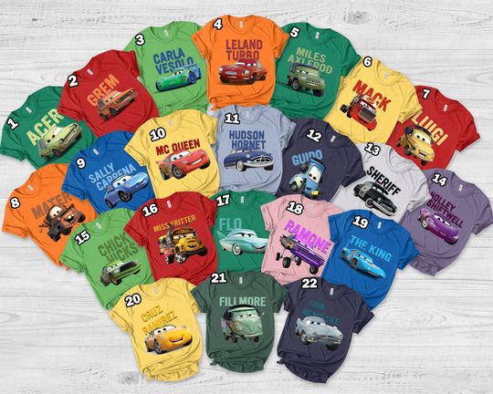 Discover Disney Cars Characters Birthday Unisex Tshirt Lightning McQueen Mater Tow Sally Carrera Cruz Ramirez Luigi Shirt Disneyland Trip 2024 Shirt