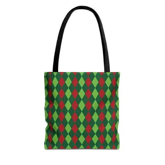 Discover Christmas Argyle Tote Bag - Holiday Shoulder Bag, Xmas Plaid Shopping Bag