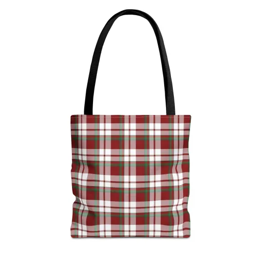Discover Christmas Plaid Tote Bag - Holiday Shopping Bag, Red and Green Tartan