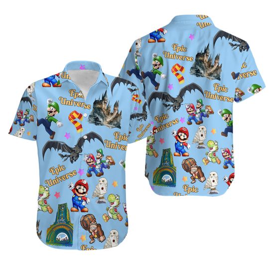Epic Universe Hawaiian Shirt Casual Button Down Shirt Unisex Adults Size