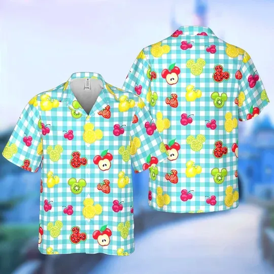 Mickey Fruits and Gingham Hawaiian Shirt