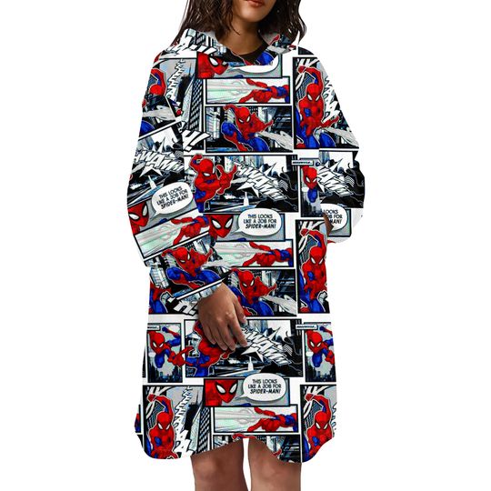 Marvel Spiderman Hoodie, Oversized Blanket Hoodie for Kids