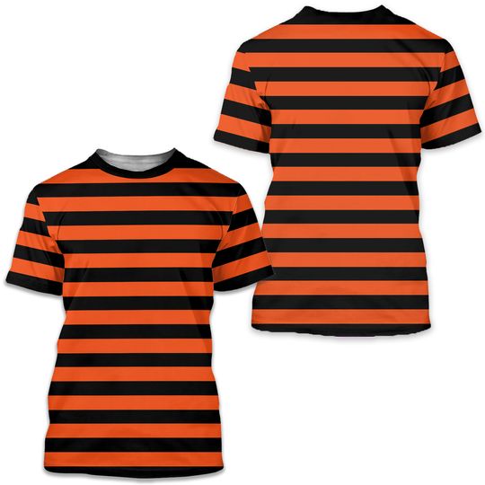 Orange & Black Striped T-Shirt, Punk Rocker T-Shirt, Gothic Emo T-Shirt