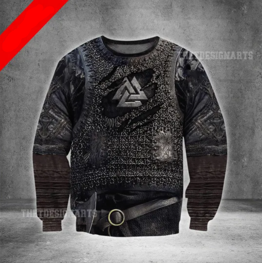 Vikings Armor 3D Sweatshirt, All Over Printed Viking Christmas Hoodie, Unisex Nordic Gift for Men & Women, Gift for Viking Enthusiasts