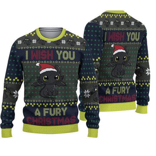 Toothless Fury Christmas Ugly Sweater Festive Holiday Gift for How to Train Fans