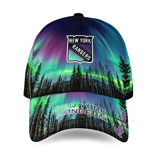 Personalized New York Rangers Baseball Cap Northern Lights Hockey Hat Gift