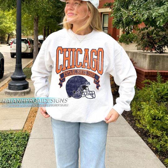Discover Chicago Football Vintage Sweatshirt, Football Game Day Sweatshirt