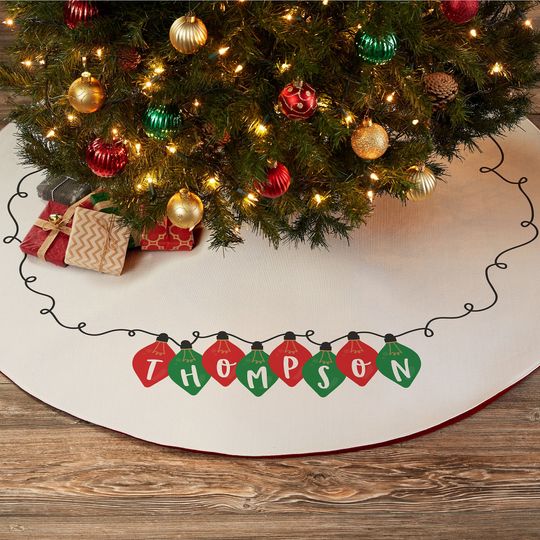 Discover Holiday Lights Personalized Christmas Tree Skirt, Custom Tree Skirts, Personalized Christmas Home Decor, Personalized Tree Skirt