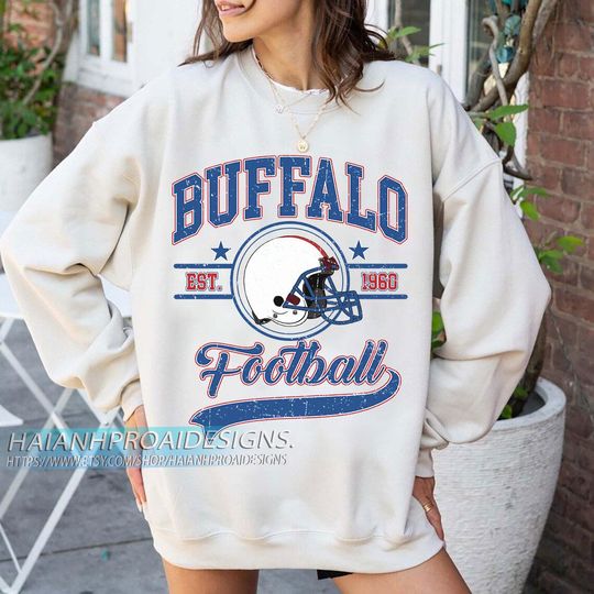Discover Buffalo Football Vintage Sweatshirt, Retro Helmet Sweatshirt, Sports Fan Gift