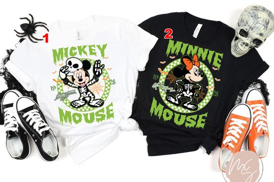 Discover Disney Mickey & Minnie Skeleton Halloween Couple Shirt, Mickey_s Not So Scary Party Matching Tee, Disneyland Halloween Family Holiday Trip