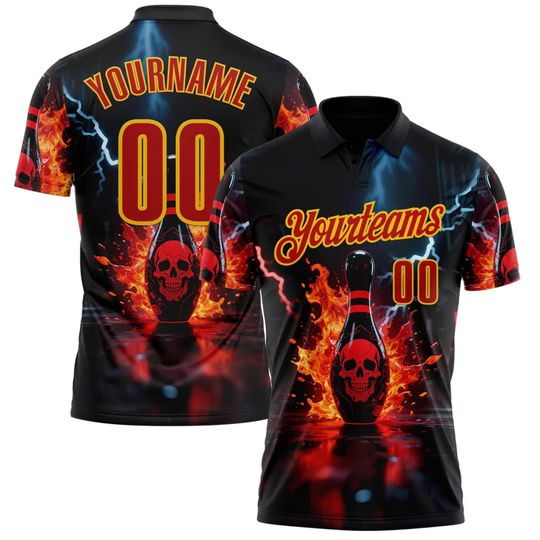 Discover Custom Skull Flame Bowling Polo: Personalized Team Shirt