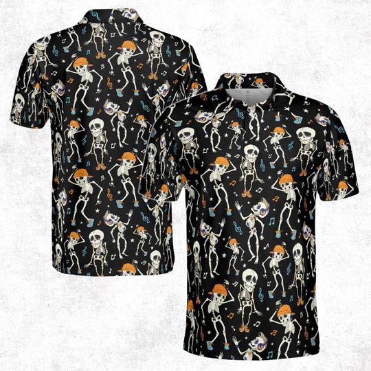 Discover Skeleton Chilling Hawaiian Halloween Music and Skeleton Men's Polo Shirt