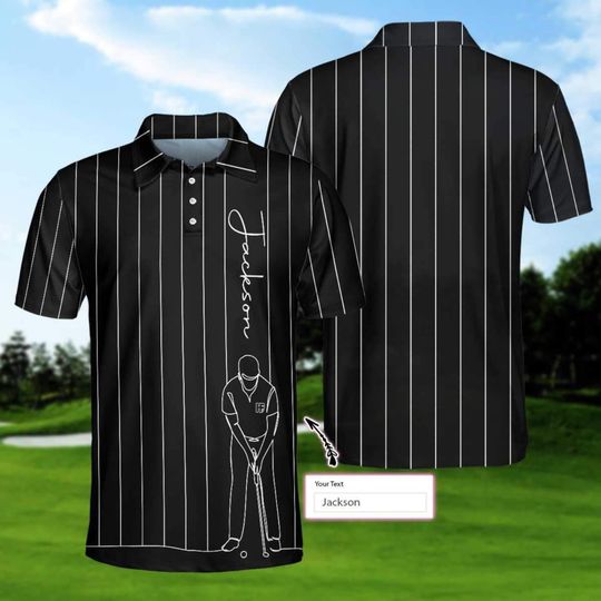 Discover Personalized Golf Polo Shirt: Striped Golfer Graphic, Custom Text
