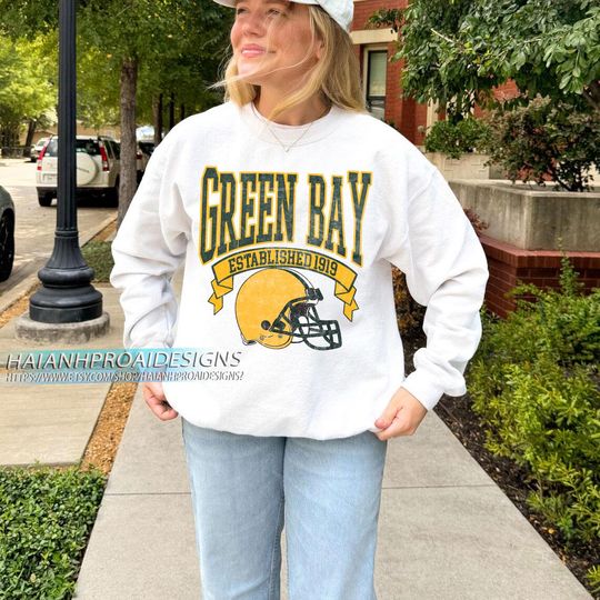 Discover Green Bay Football Vintage Sweatshirt, Retro Helmet Sweatshirt, Sports Fan Gift
