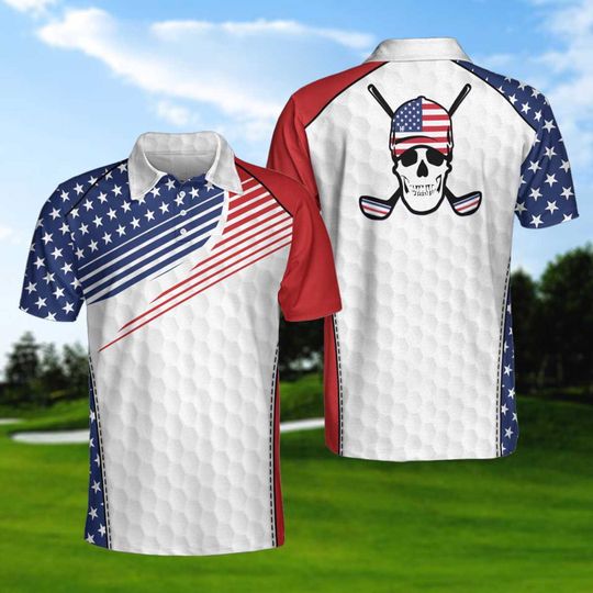 Discover American Flag Golf Polo: Skull & Clubs Patriotic USA Shirt