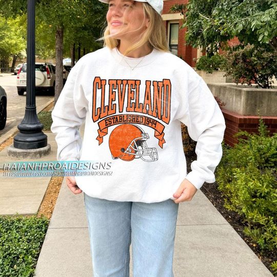 Discover ClevelandFootball Vintage Sweatshirt, Retro Helmet Sweatshirt, Sports Fan Gift