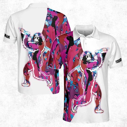 Custom Name Pink Bigfoot Golf Men's Polo Shirt