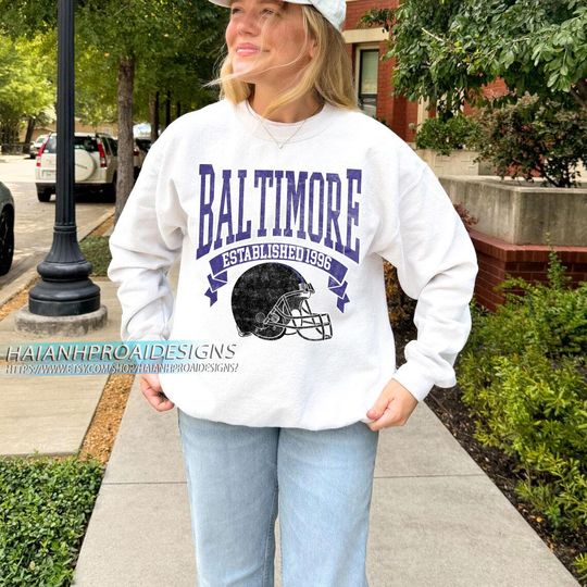 Discover BaltimoreFootball Vintage Sweatshirt, Retro Helmet Sweatshirt, Sports Fan Gift