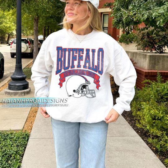 Discover Buffalo Football Vintage Sweatshirt, Retro Helmet Sweatshirt, Sports Fan Gift