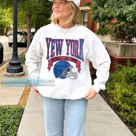 Discover New York Football Vintage Sweatshirt, Retro Helmet Sweatshirt, Sports Fan Gift