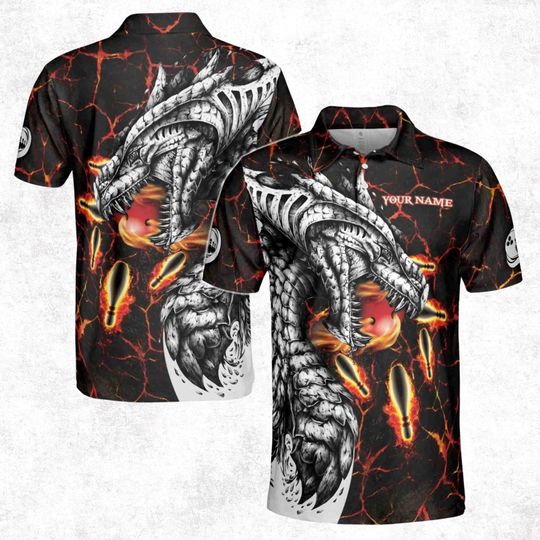 Discover Custom Name Fire Dragon Bowling Men's Polo Shirt