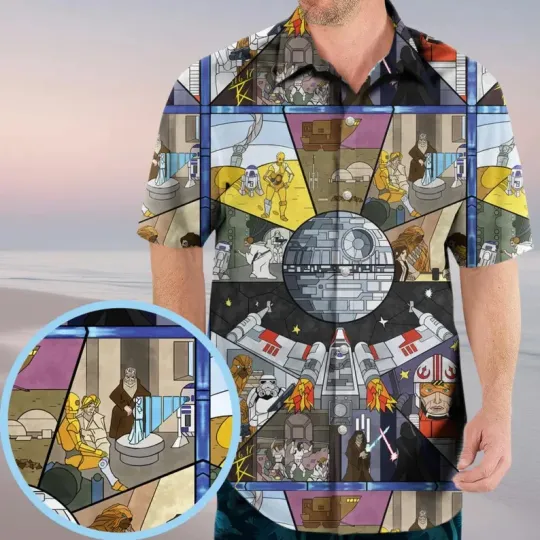 Discover Disney Star Wars Stained Glass Galactic Tropical Jedi Summer Hawaiian Shirt