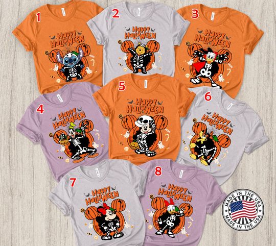 Discover Mickey and Friends Pooh Stitch Skeleton Disney Halloween Shirt, Mickey's Not So Scary Halloween Party 2025, WDW Disneyland Family Halloween