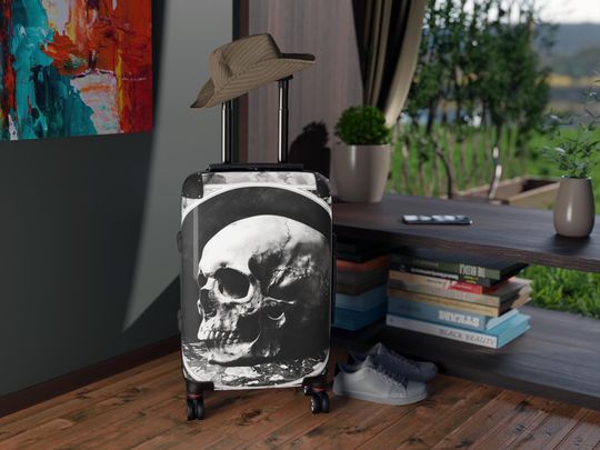 Discover Rolling Suitcase | Black and White Skull Design | Gothic Travel Luggage