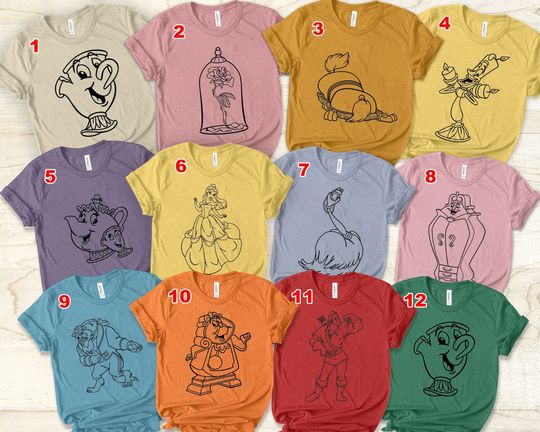 Disney Beauty And The Beast Characters Sketch Shirt, Tale As Old As Time, Family Shirt, Birthday Girl tee, Disney Squad Halloween Shirt Gift