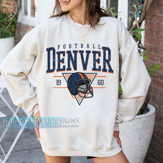 Discover Denver Football Vintage Sweatshirt, Retro Helmet Sweatshirt, Sports Fan Gift