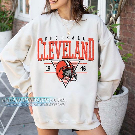 Discover Cleveland Football Vintage Sweatshirt, Retro Helmet Sweatshirt, Sports Fan Gift