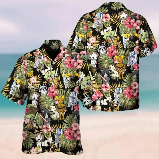 Discover Disney Star Wars Characters Tropical Leaves Black Hawaiian Shirt