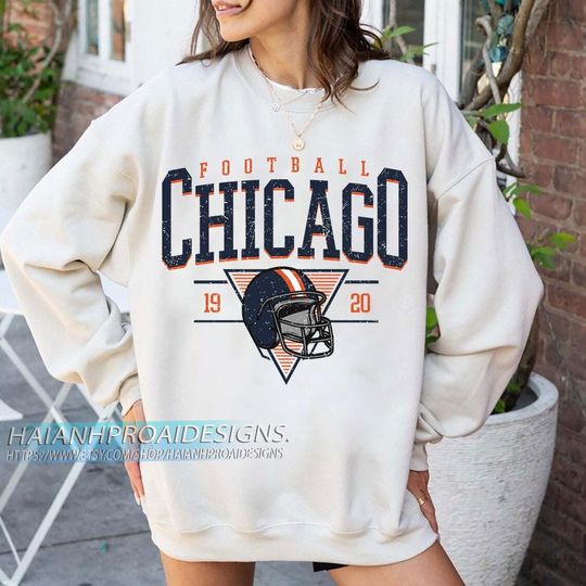 Discover Chicago Football Vintage Sweatshirt, Retro Helmet Sweatshirt, Sports Fan Gift